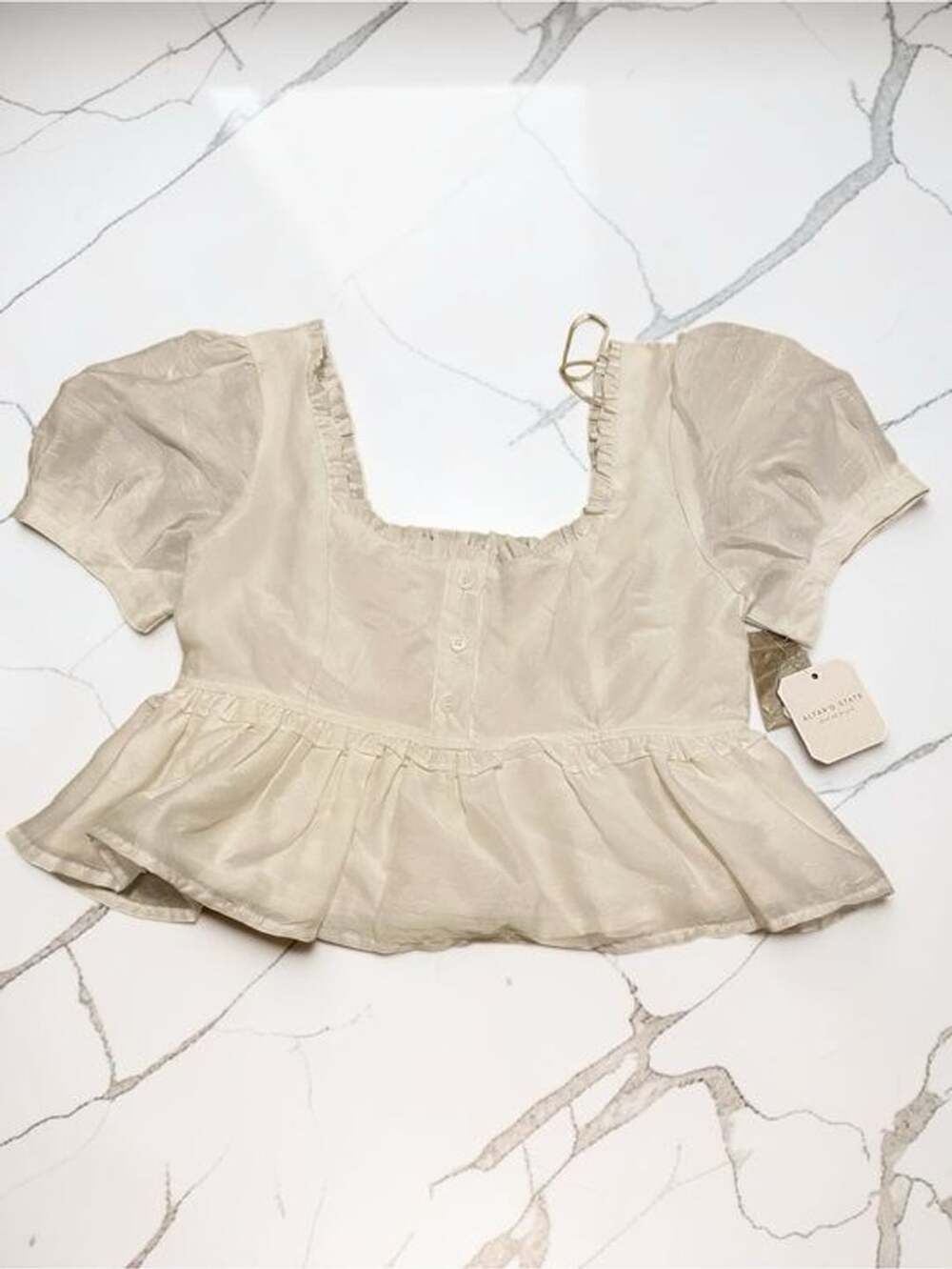 Altar'd State Light Cream Square-Neck Peplum Blouse - Picture 1 of 3